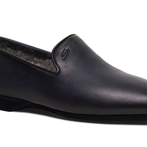 Men&rsquo;s polished blue leather slipper - Santoni - 5