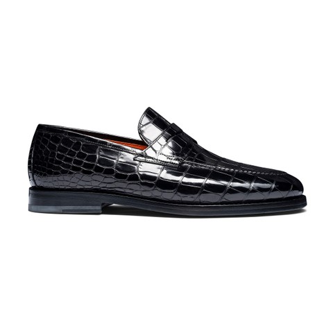 Mocasín penny de hombre en piel de aligátor negro - Santoni - 1