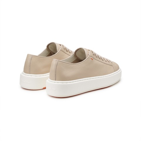 Women's beige tumbled leather sneaker - Santoni - 4