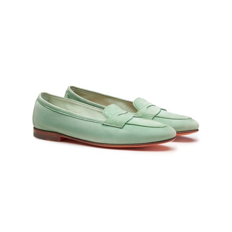 Mocassino penny da donna in suede verde - Santoni - 2