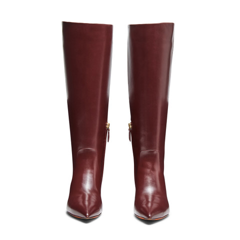 Women's burgundy leather mid-heel boot - Santoni - 4