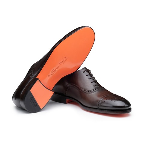 Men's dark brown leather brogue Oxford shoe - Santoni - 3