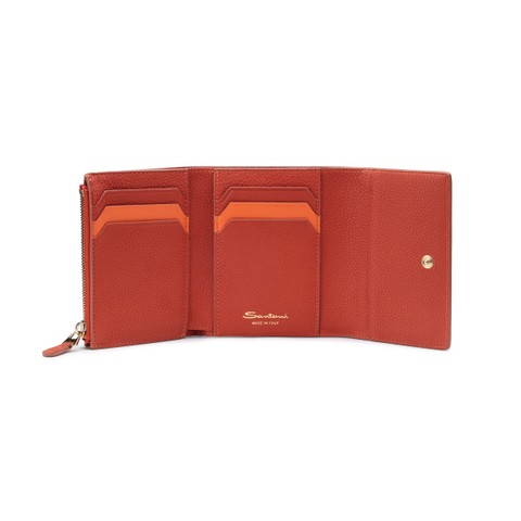 Orange tumbled leather wallet - Santoni - 3