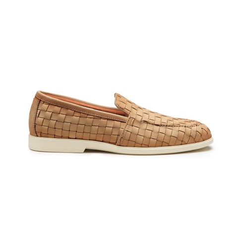 Men's beige woven suede loafer - Santoni - 1