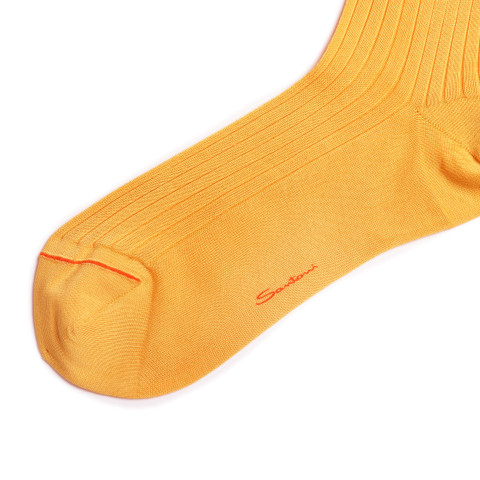 Yellow Filo di Scozia mercerised cotton high socks - Santoni - 2