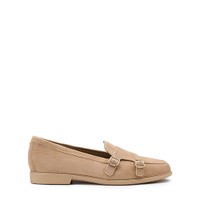Beigefarbene Loafer f&uuml;r Damen aus Wildleder mit Doppelschnalle - Santoni - 1