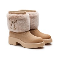 Women's beige suede Easy Bubble ankle boot with fur - Santoni - 2