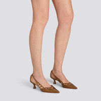 Women's bronze leather mid-heel Meraviglia Collection pump - Santoni - 2