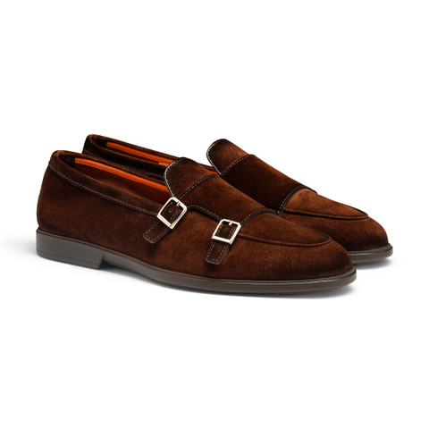 Men's brown suede double-buckle loafer - Santoni - 3