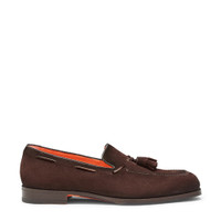 Men&rsquo;s dark brown suede and leather tassel loafer - Santoni - 1