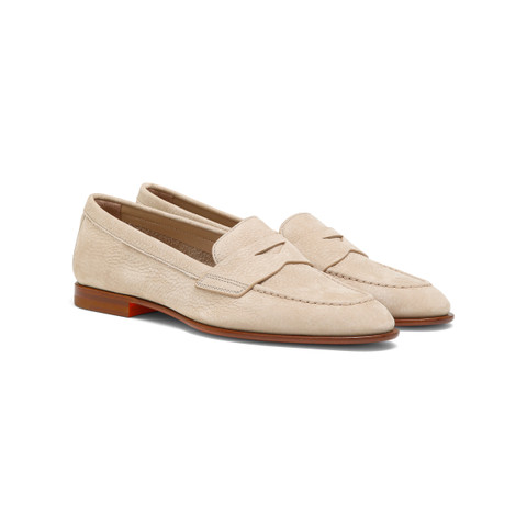 Mocassino penny da donna in nabuk rosa - Santoni - 3