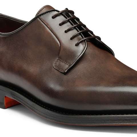 Men&rsquo;s polished brown leather Derby shoe - Santoni - 6