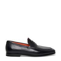 Men&rsquo;s black leather penny loafer - Santoni - 1