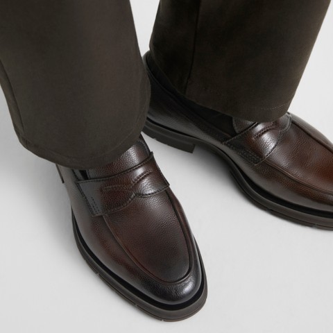 Men's dark brown leather penny loafer - Santoni - 7