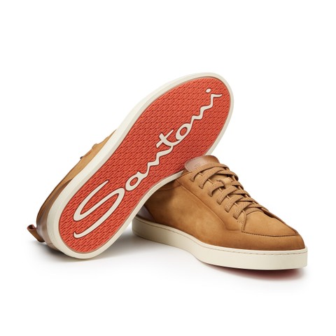 Men's light brown nubuck Santoni Off-duty sneaker - Santoni - 3
