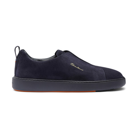 Men's blue suede slip-on sneaker - Santoni - 1