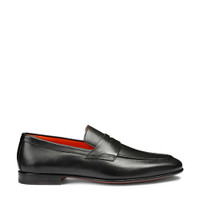 Schwarze Penny Loafer für Herren aus Leder in Antik-Optik - Santoni - 1