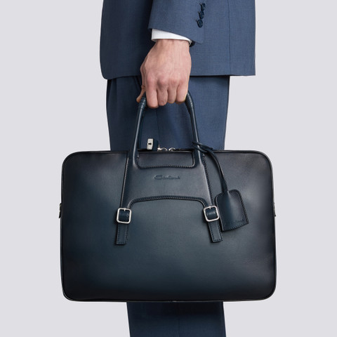 Blue leather laptop bag - Santoni - 2