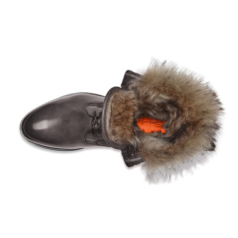 Men’s grey leather lace-up boot with fur - Santoni - 4