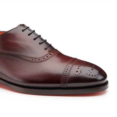 Men's orange leather brogue Oxford shoe - Santoni - 5