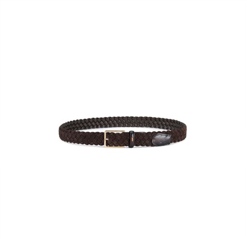 Dark brown woven suede belt - Santoni - 3