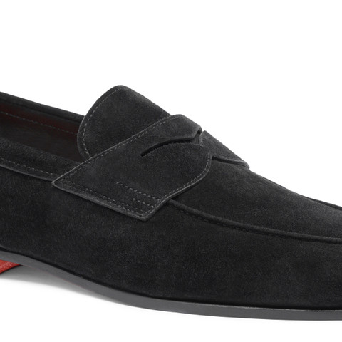 Men's black suede Carlo penny loafer - Santoni - 6