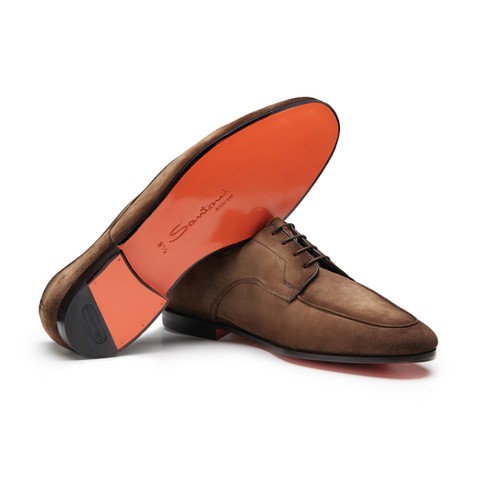 Men's brown suede Derby lace-up - Santoni - 3