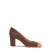 Women's dark brown and beige suede high-heel pump - Santoni - 1