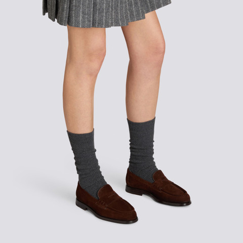 Women&rsquo;s dark brown suede penny loafer - Santoni - 3