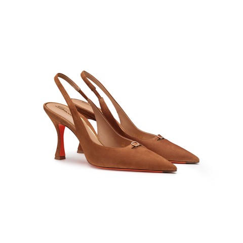 Women's brown suede high-heel slingback - Santoni - 3