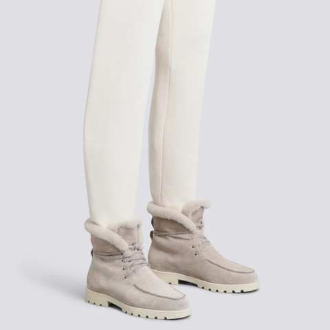 Women's beige suede ankle boot with fur - Santoni - 2