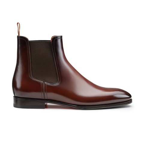 Men's dark brown leather Chelsea boot - Santoni - 1
