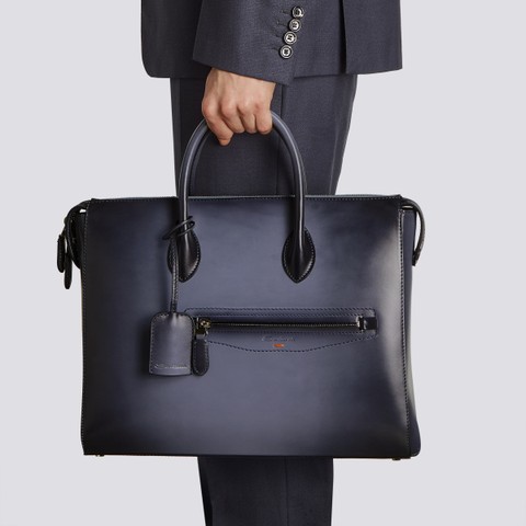 Light blue leather laptop bag - Santoni - 2