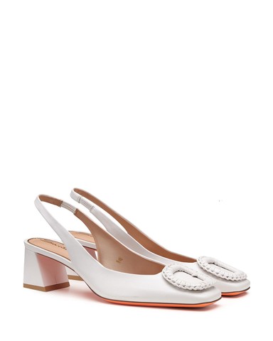 Escarpin &agrave; bride arri&egrave;re et talon mi-haut en cuir blanc pour femme - Santoni - 4
