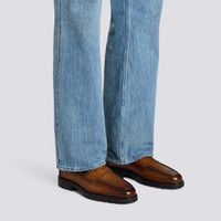 Men's brown tumbled leather penny loafer - Santoni - 2