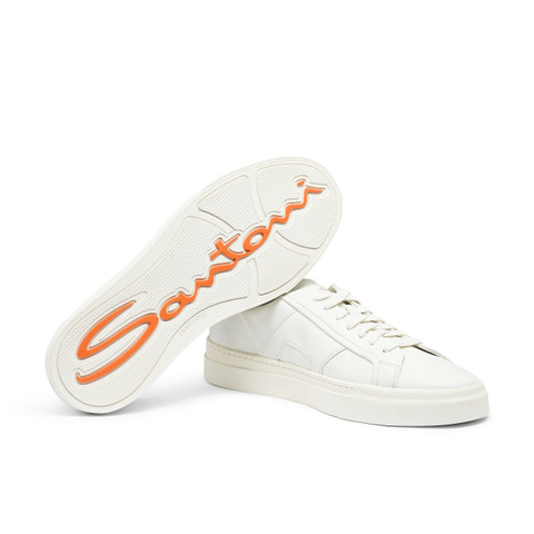 Men&rsquo;s white leather double buckle sneaker - Santoni - 4