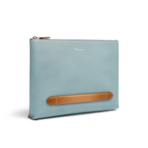 Light blue tumbled leather pouch - Santoni - 3