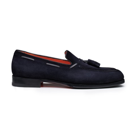 Men's blue suede tassel loafer - Santoni - 1