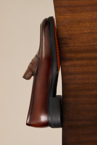 Men's dark brown leather Easy loafer - Santoni - editorial