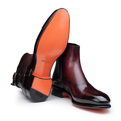 Men's burgundy leather ankle boot - Santoni - 3