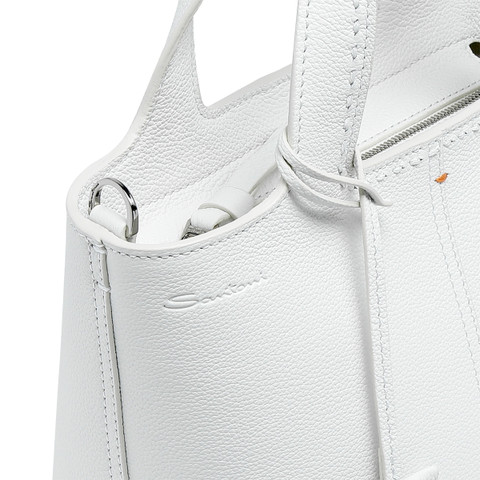 Borsa a mano in pelle bottalata bianca - Santoni - 5