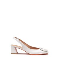 Women's white leather mid-heel slingback - Santoni - 1
