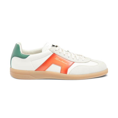 Men's white, green and orange leather and suede DBS Oly sneaker - Santoni - 1