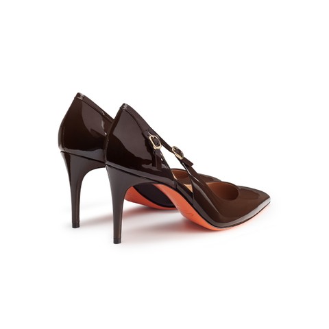 Women's dark brown patent leather high-heel pump - Santoni - 3