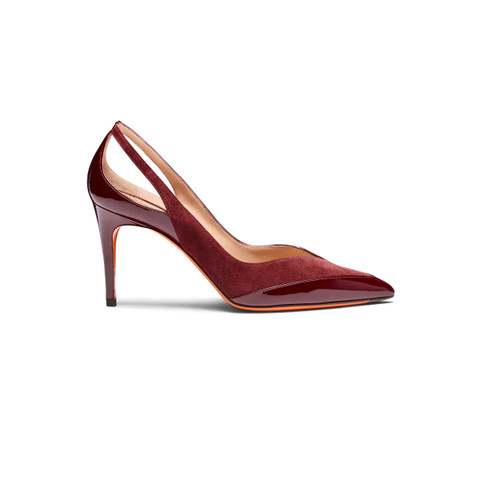 Women's burgundy patent leather and suede high-heel pump - Santoni - 1