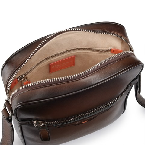 حقيبة كروس بودي من الجلد بلونٍ بني داكن - Santoni - 3