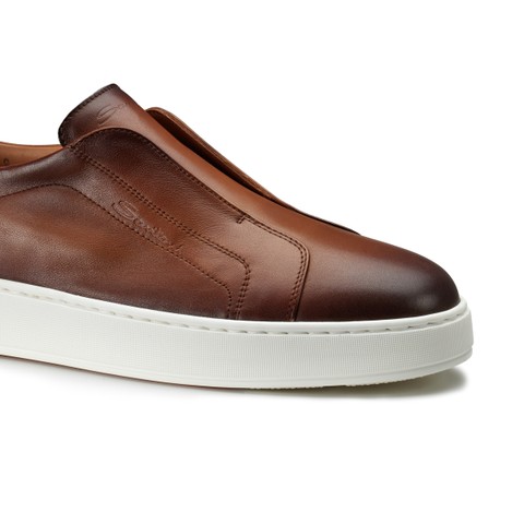 Men's brown leather slip-on sneaker - Santoni - 5