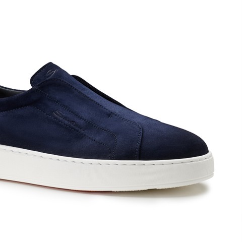 Men's blu suede slip-on sneaker - Santoni - 5