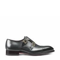 Men's grey leather double-buckle shoe - Santoni - 1