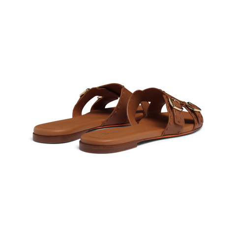Women's brown tumbled leather double-buckle Didi slide sandal - Santoni - 4
